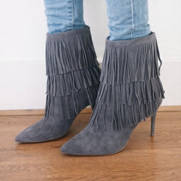 Steve Madden Shoes - Steve Madden Fringe Suede Ankle Boot in Gray | Women Size 7.5